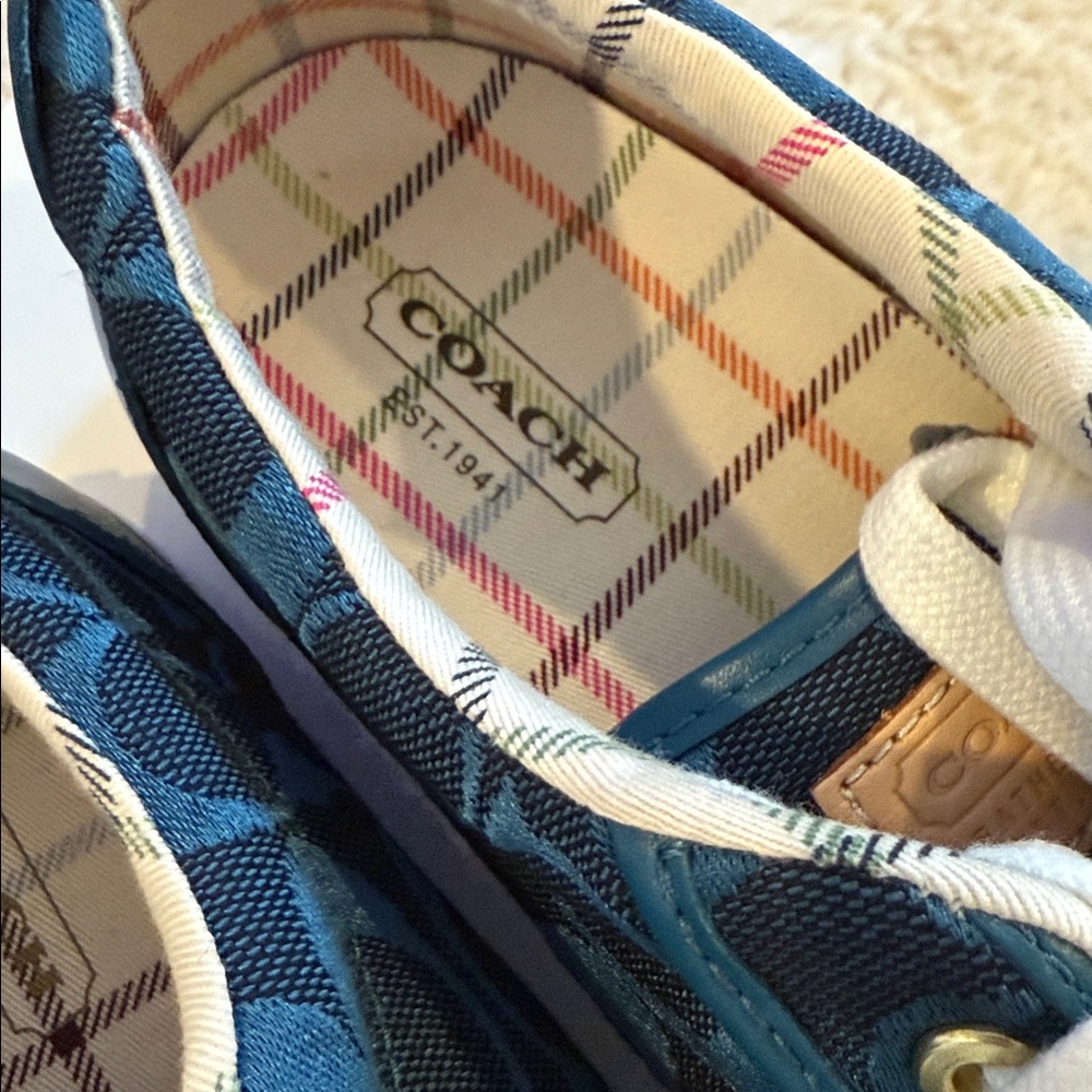 Coach Blue Plaid Barrett Sneakers -NEW - Picture 3 of 5